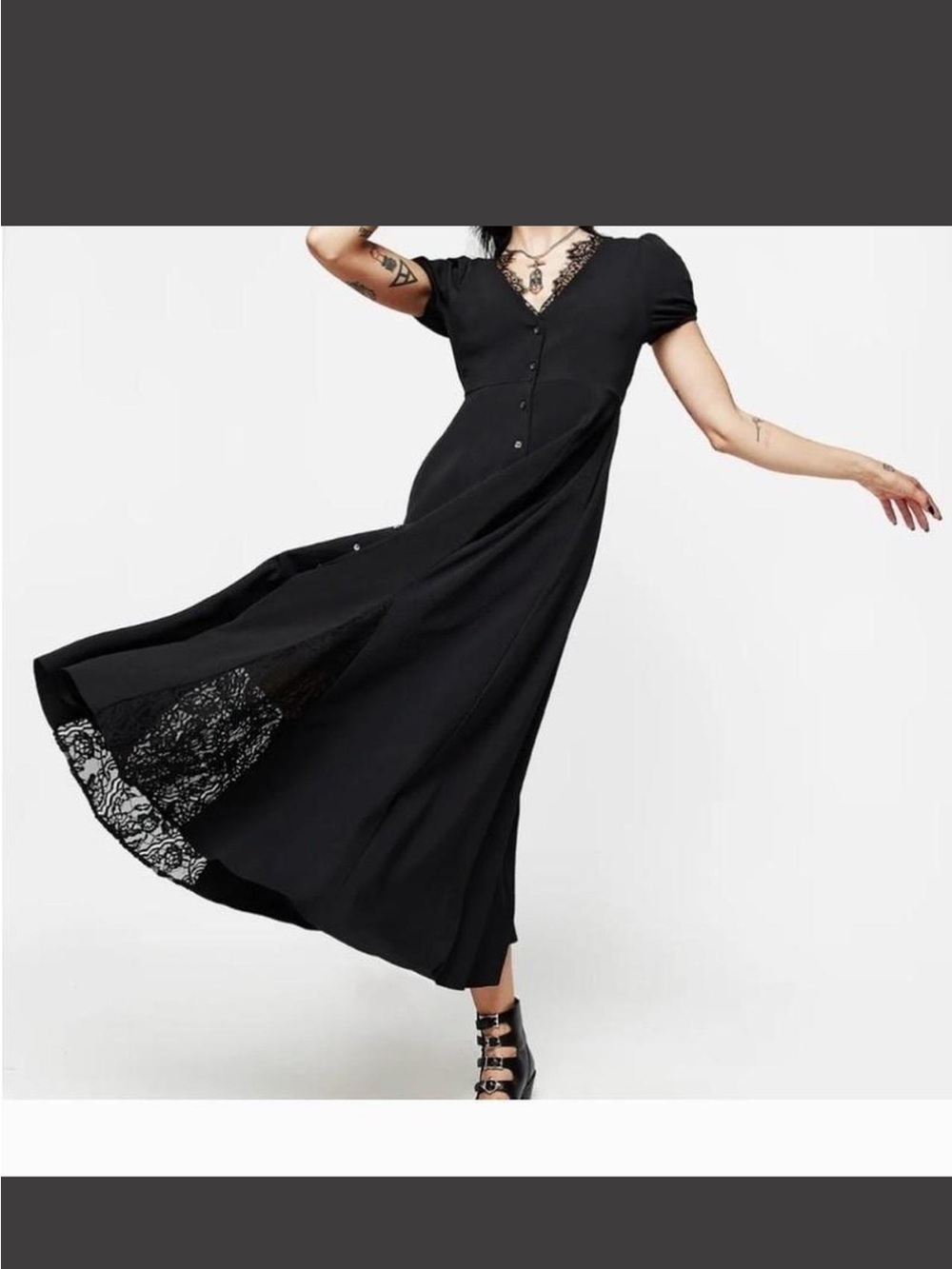 Disturbia Black Lace-Trim Maxi Dress